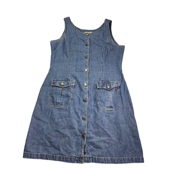 Y2K St. John's Bay Denim Button Front Dress Cotton Pockets Sleeveless Womens 10M - Picture 1 of 5